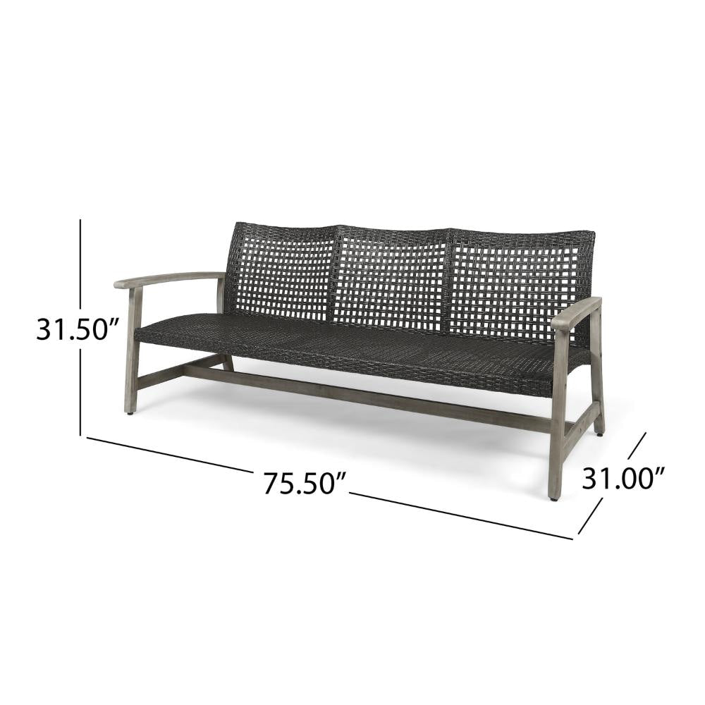 Bops Outdoor Sofa Gray PE Woven Weaving Coastal Acacia Wood Frame BM326006