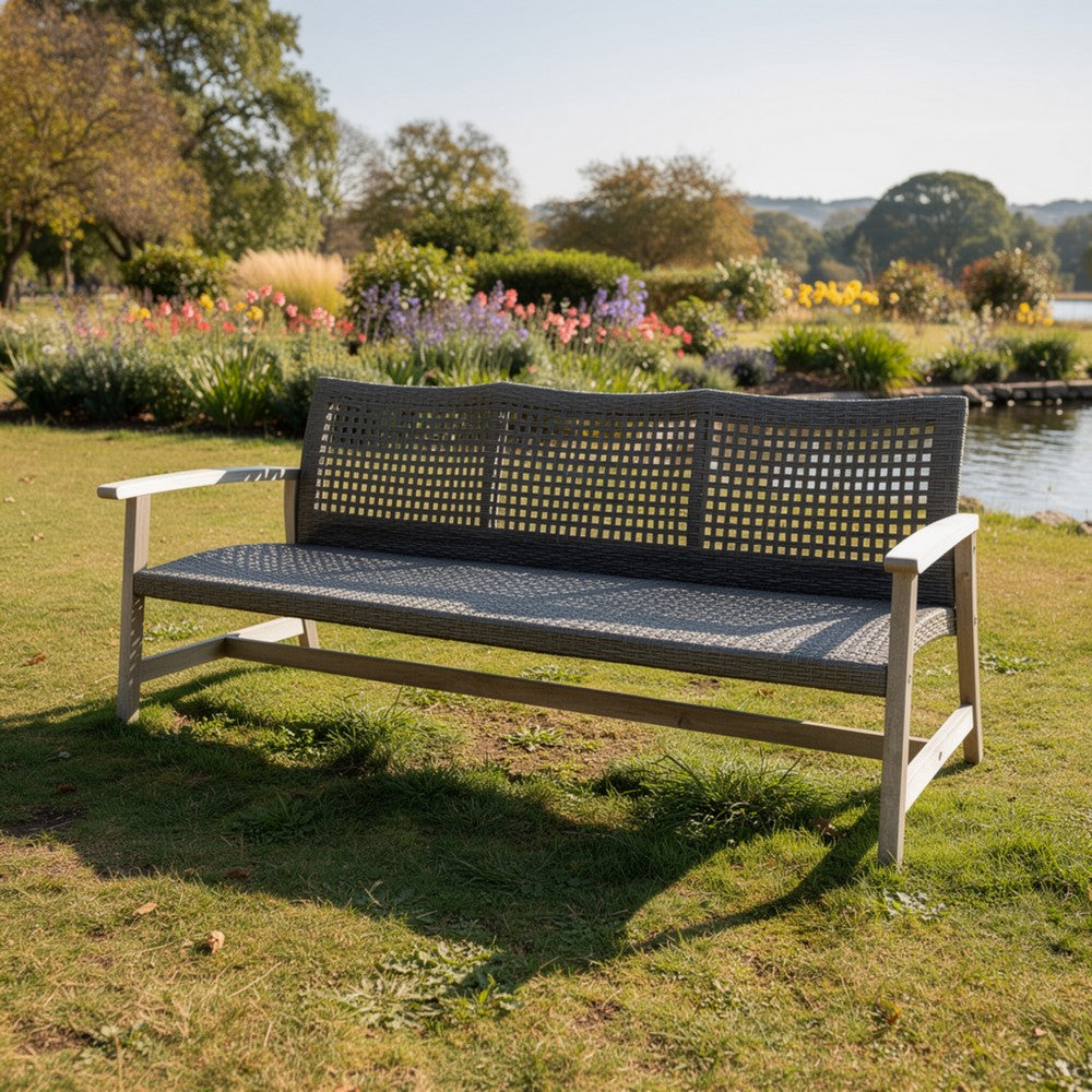 Bops Outdoor Sofa, Gray PE Woven Weaving, Coastal Acacia Wood Frame