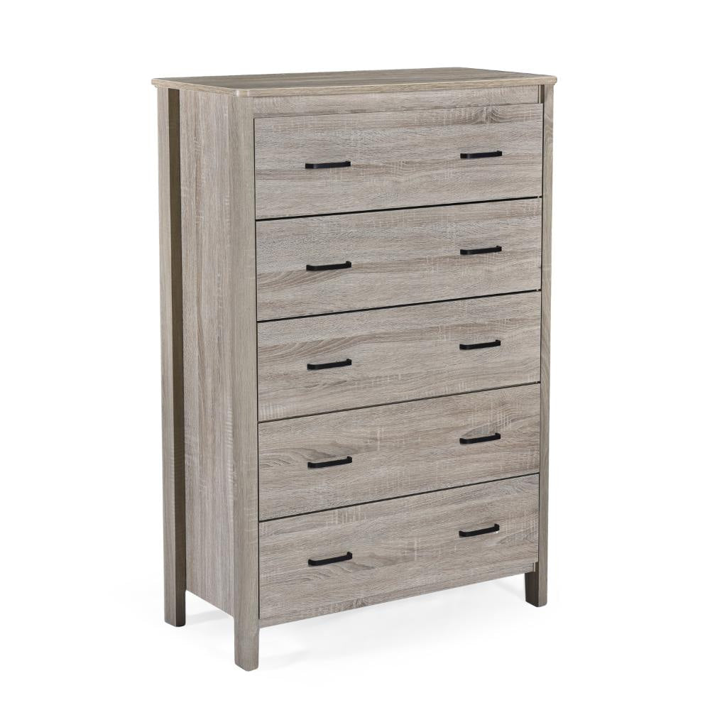 Sifa Tall Dresser Chest 5 Drawers Rustic Oak Gray MDF Black Handles BM326007
