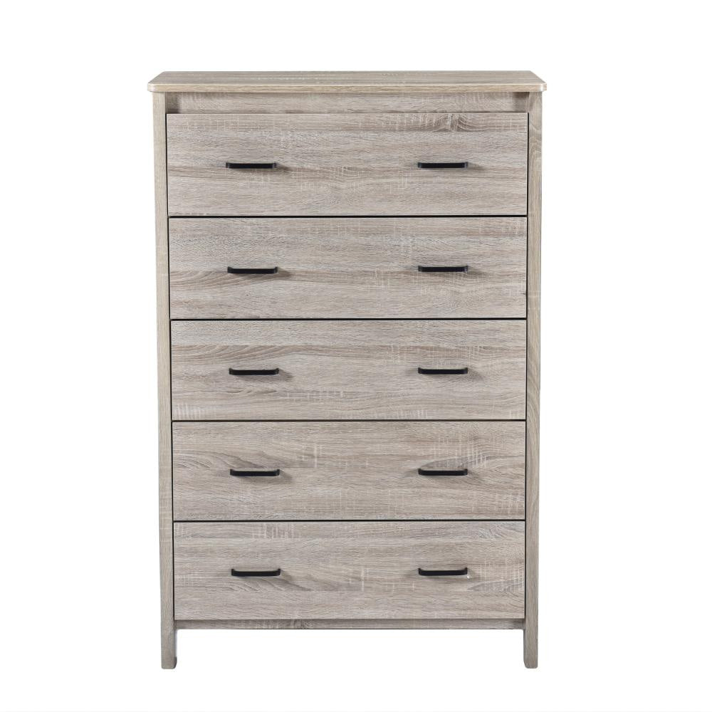 Sifa Tall Dresser Chest 5 Drawers Rustic Oak Gray MDF Black Handles BM326007
