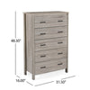 Sifa Tall Dresser Chest, 5 Drawers, Rustic Oak Gray MDF, Black Handles