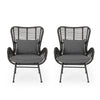 Slay Outdoor Accent Chair Set of 2, 25" Frame, Gray Woven Rattan, Iron