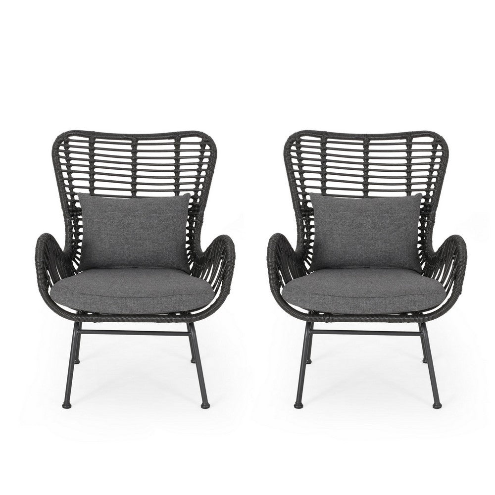 Slay Outdoor Accent Chair Set of 2, 25" Frame, Gray Woven Rattan, Iron