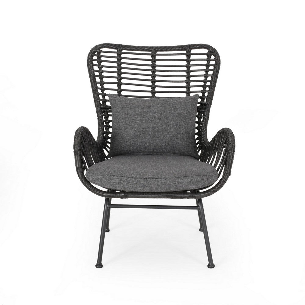 Slay Outdoor Accent Chair Set of 2, 25" Frame, Gray Woven Rattan, Iron