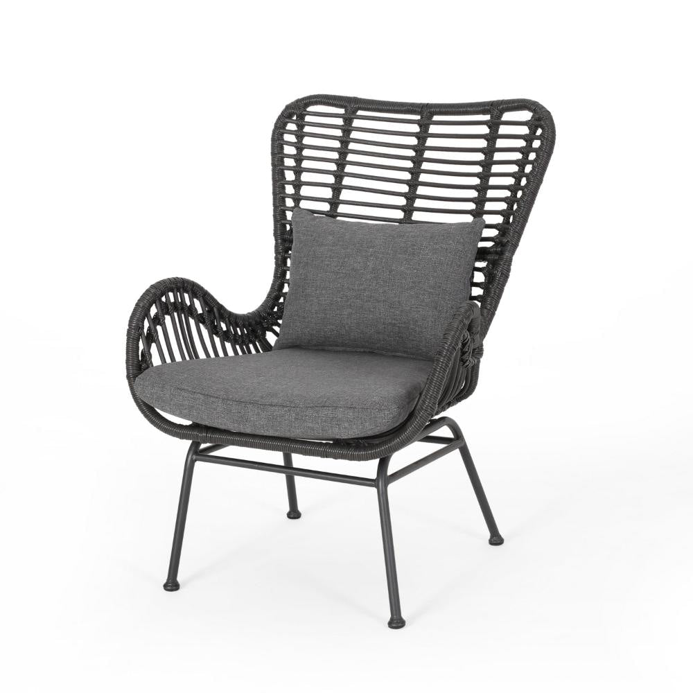 Slay Outdoor Accent Chair Set of 2, 25" Frame, Gray Woven Rattan, Iron