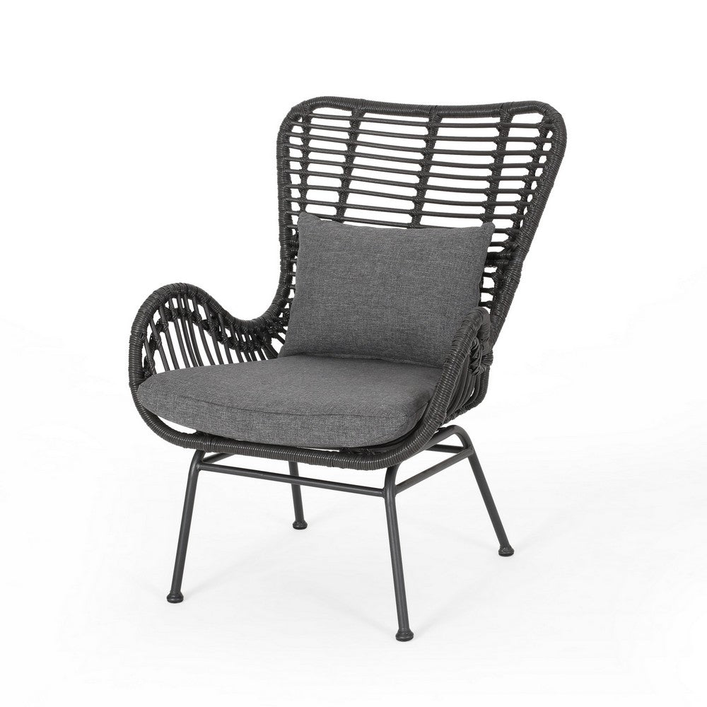 Slay Outdoor Accent Chair Set of 2, 25" Frame, Gray Woven Rattan, Iron