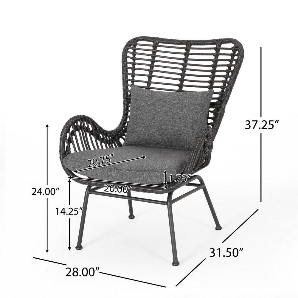 Slay Outdoor Accent Chair Set of 2, 25" Frame, Gray Woven Rattan, Iron