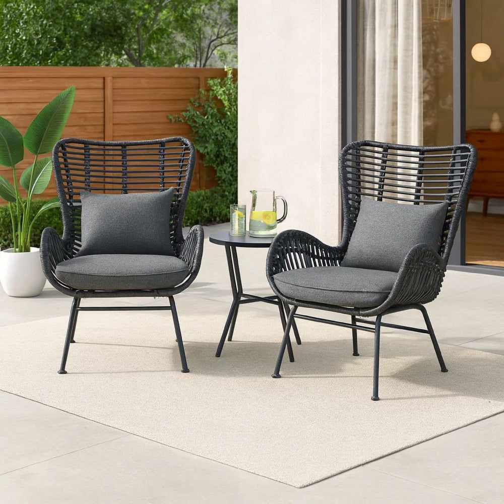 Slay Outdoor Accent Chair Set of 2, 25" Frame, Gray Woven Rattan, Iron