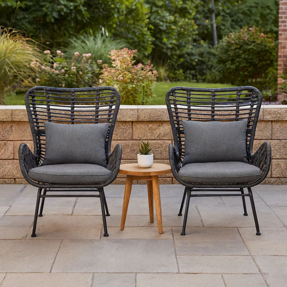 Slay Outdoor Accent Chair Set of 2, 25" Frame, Gray Woven Rattan, Iron