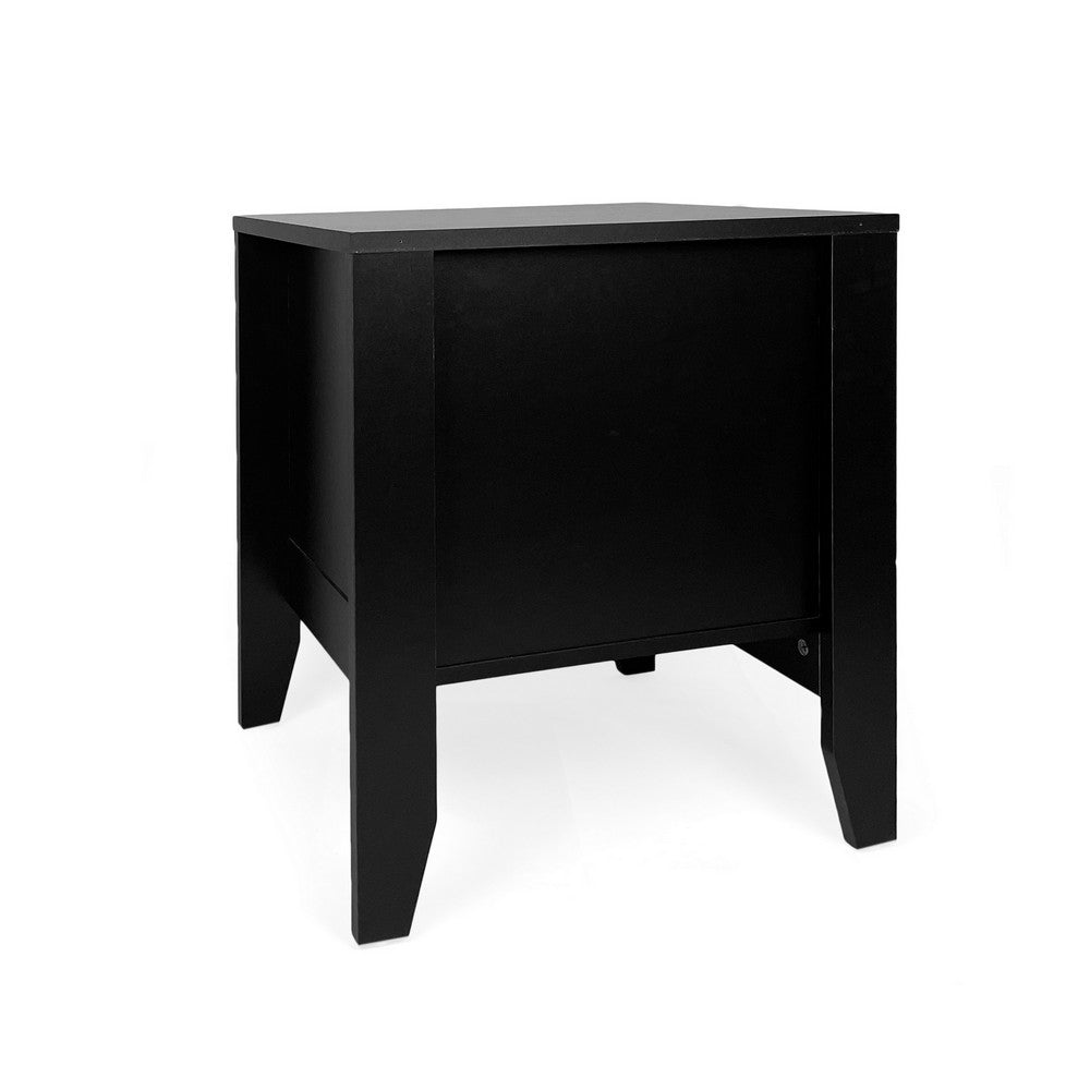 Crown Bedside Nightstand, 21", 1 Drawer and Open Shelf, Black MDF