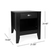 Crown Bedside Nightstand, 21", 1 Drawer and Open Shelf, Black MDF