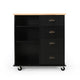 Rolling Kitchen Island Bar Cart w Drawers, Shelves, Brown n Black