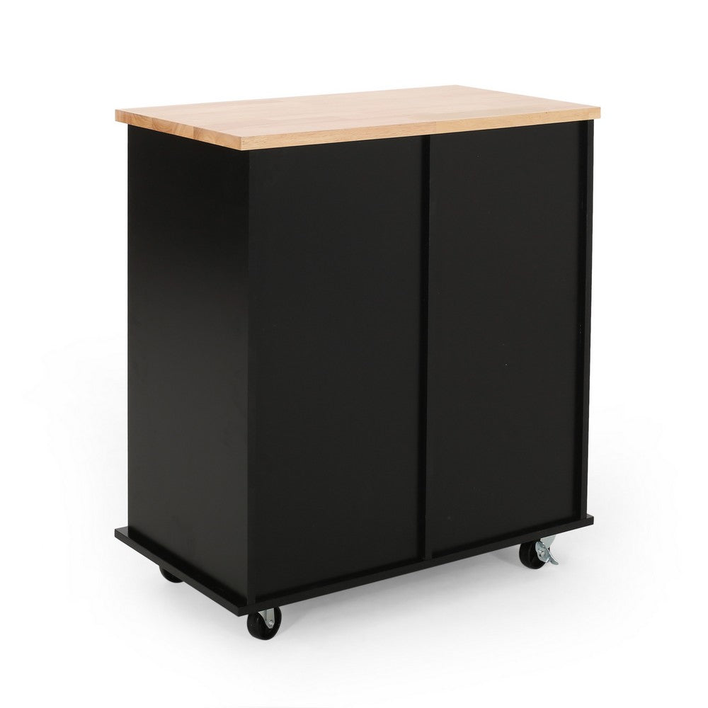 Rolling Kitchen Island Bar Cart w Drawers, Shelves, Brown n Black