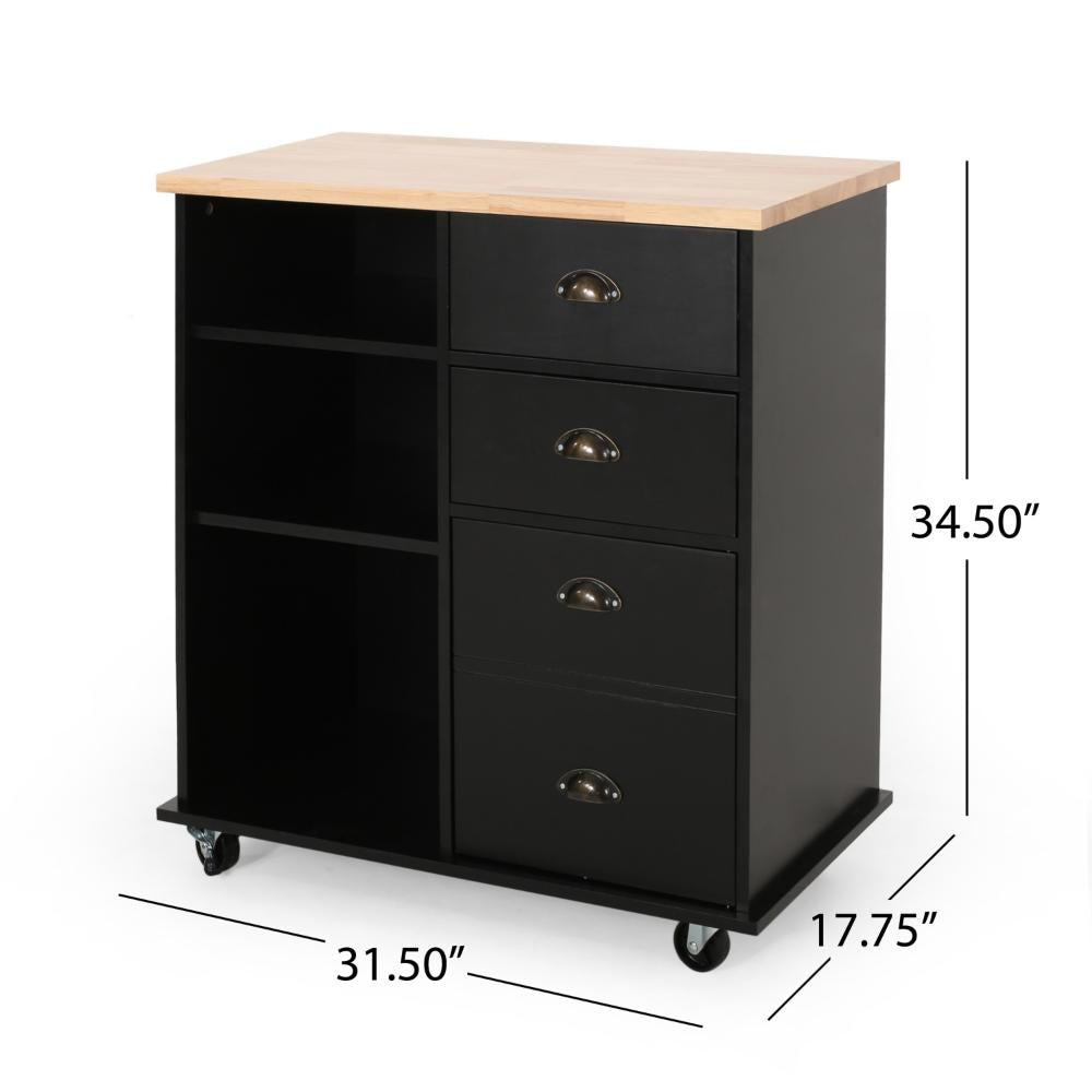 Rolling Kitchen Island Bar Cart w Drawers Shelves Brown n Black BM326010