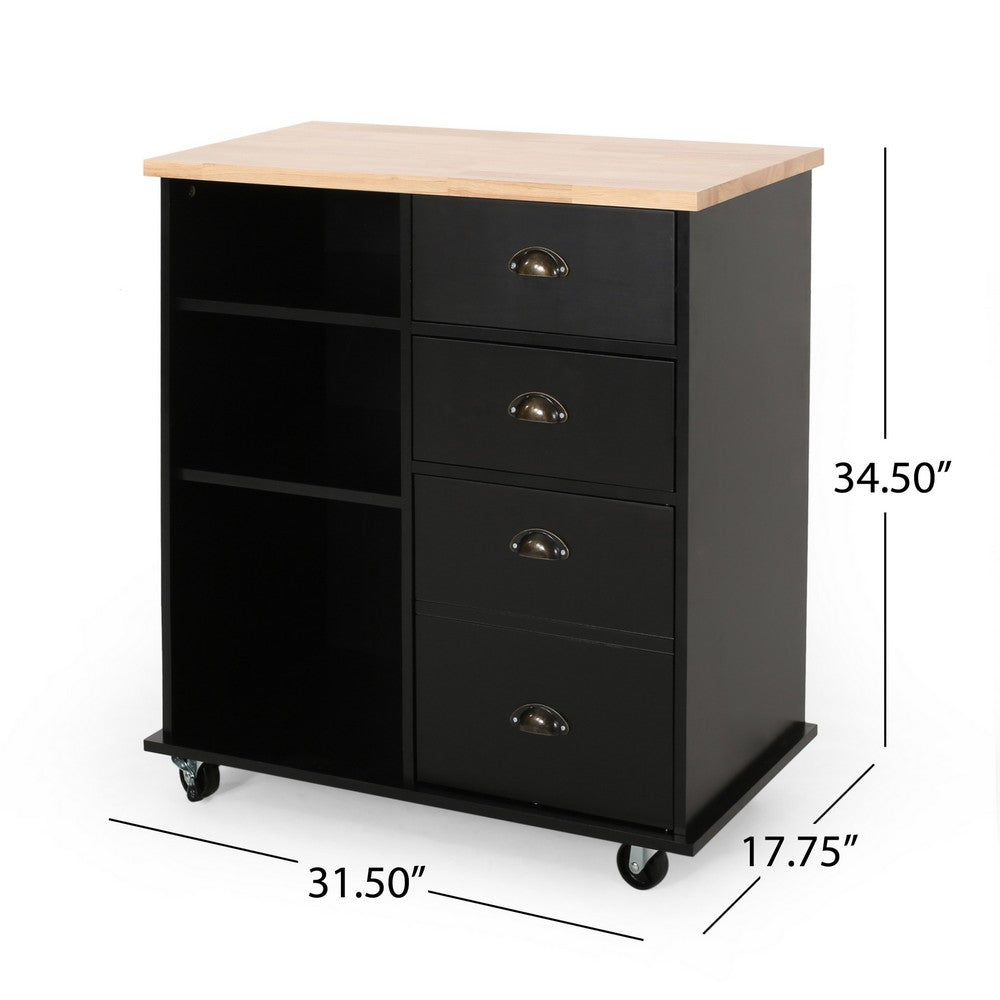 Rolling Kitchen Island Bar Cart w Drawers, Shelves, Brown n Black