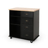 Rolling Kitchen Island Bar Cart w Drawers, Shelves, Brown n Black