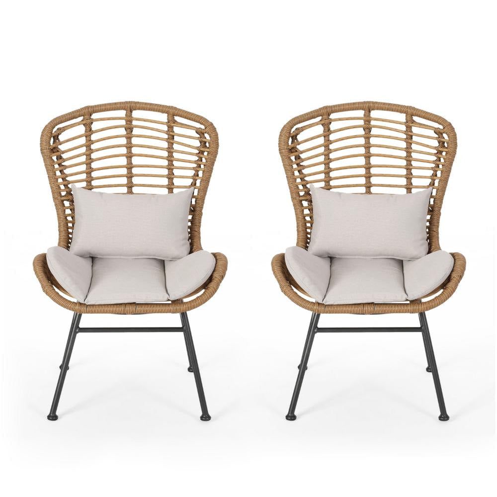 Slay Outdoor Accent Chair Set of 2 25’’ Brown Woven Rattan Iron BM326011