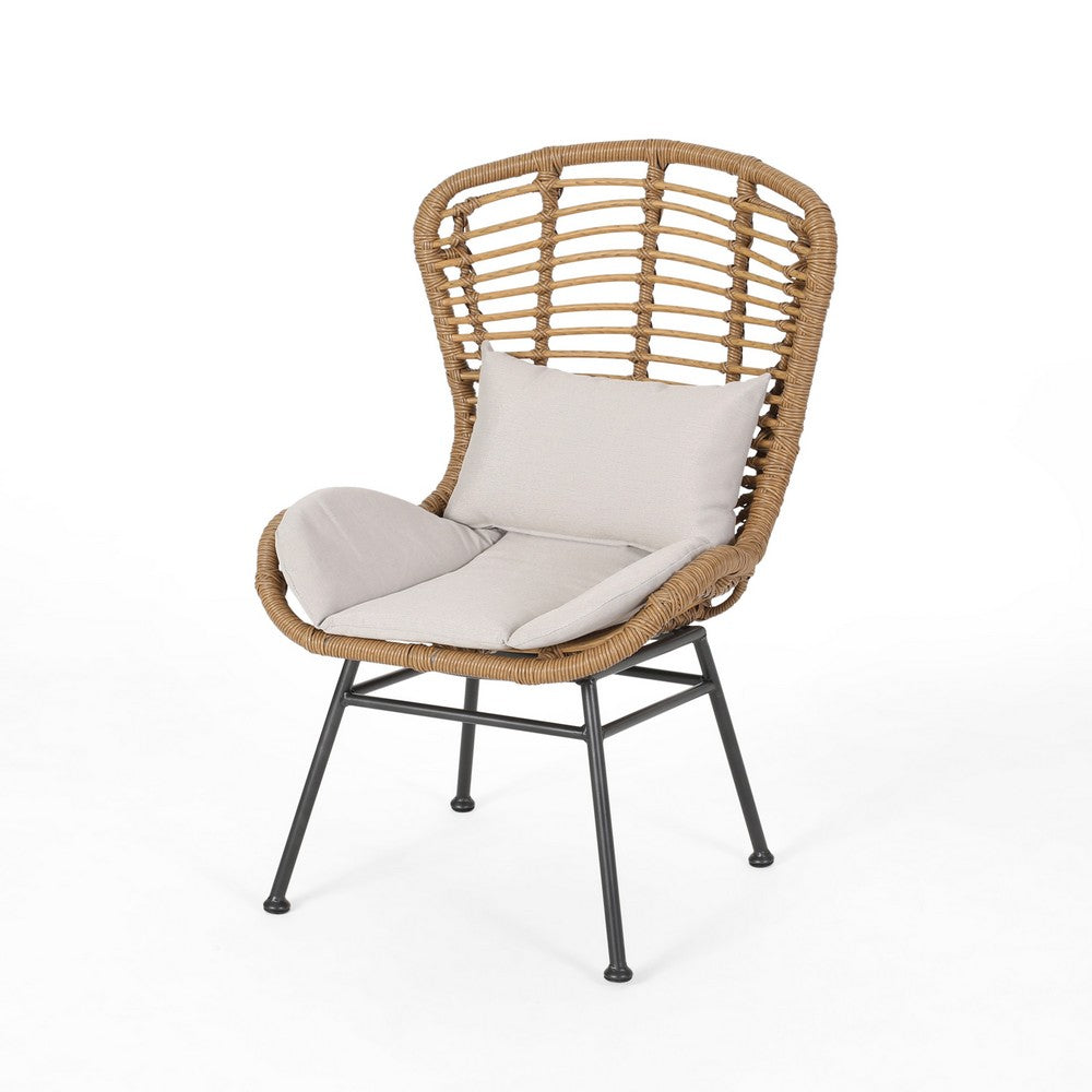 Slay Outdoor Accent Chair Set of 2, 25", Brown Woven Rattan, Iron
