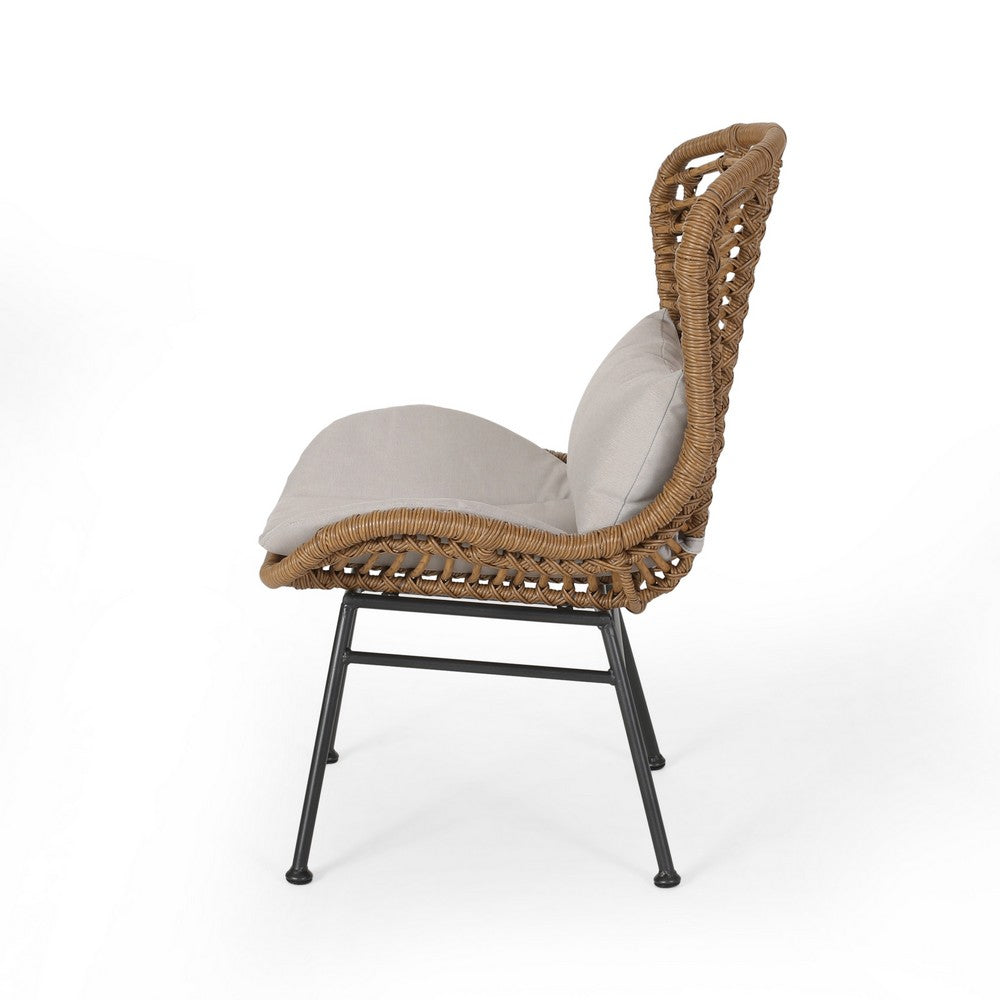 Slay Outdoor Accent Chair Set of 2, 25", Brown Woven Rattan, Iron