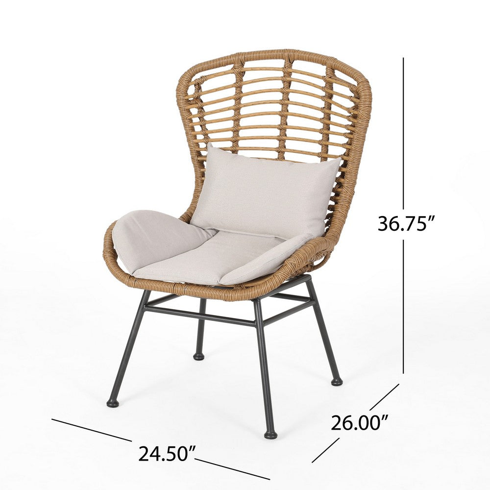 Slay Outdoor Accent Chair Set of 2, 25", Brown Woven Rattan, Iron