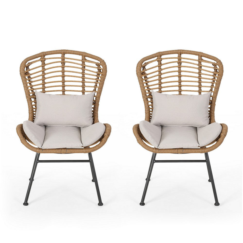 Slay Outdoor Accent Chair Set of 2, 25", Brown Woven Rattan, Iron