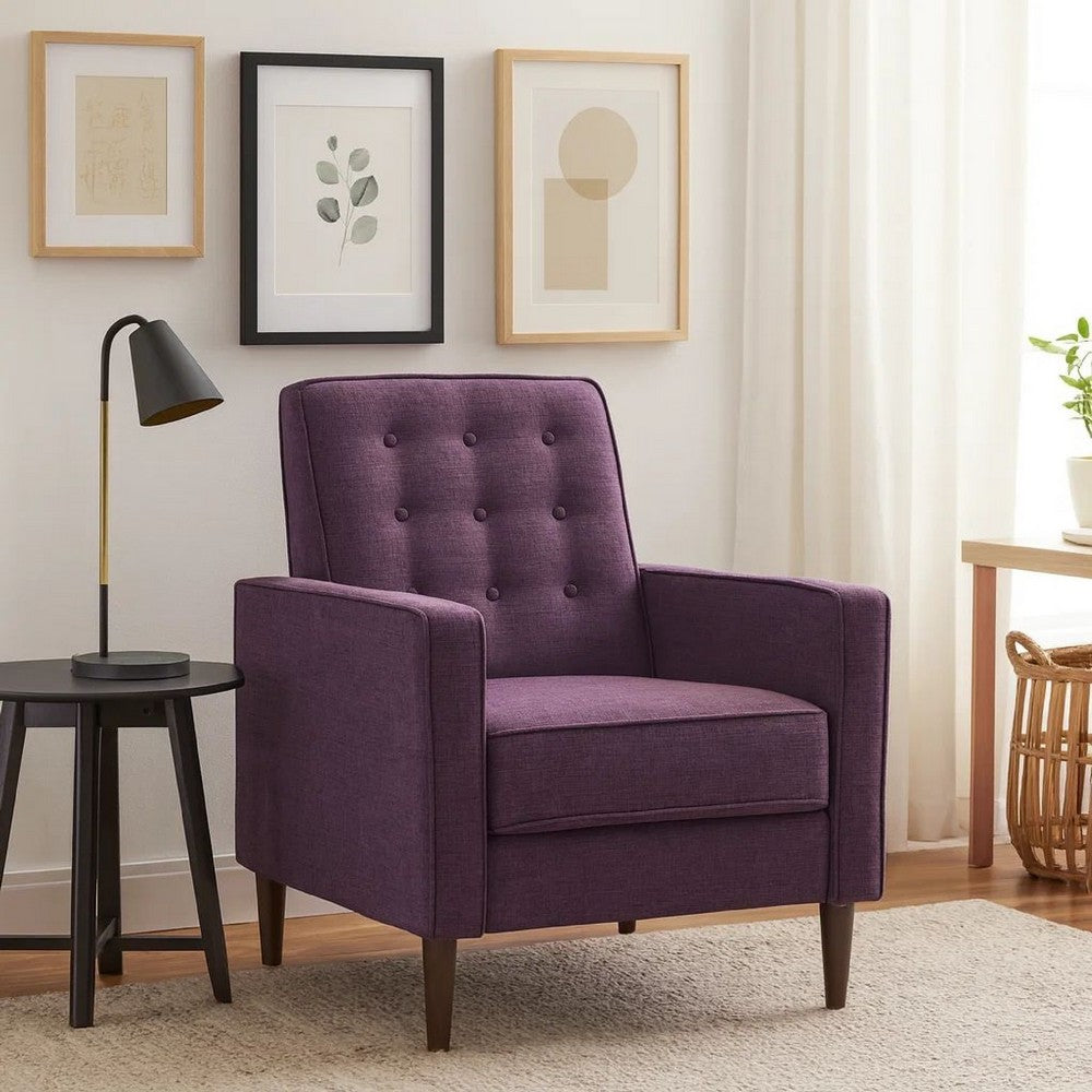 Dupe Manual Reclining Chair, Button Tufted Design, Purple Polyester