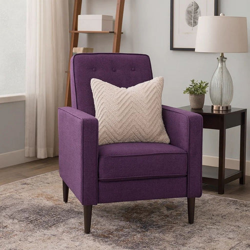 Dupe Manual Reclining Chair, Button Tufted Design, Purple Polyester