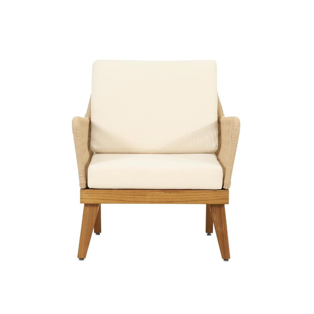 Oud Accent Club Chair Ivory Cushions Rope Weaving Brown Acacia Wood BM326015