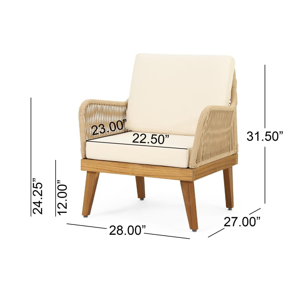 Oud Accent Club Chair Ivory Cushions Rope Weaving Brown Acacia Wood BM326015