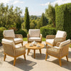 Oud Accent Club Chair, Ivory Cushions, Rope Weaving, Brown Acacia Wood