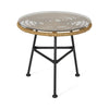 Tee Outdoor Side End Table, 20" Rattan Weave, Glass Top, Steel Legs