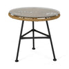 Tee Outdoor Side End Table, 20" Rattan Weave, Glass Top, Steel Legs