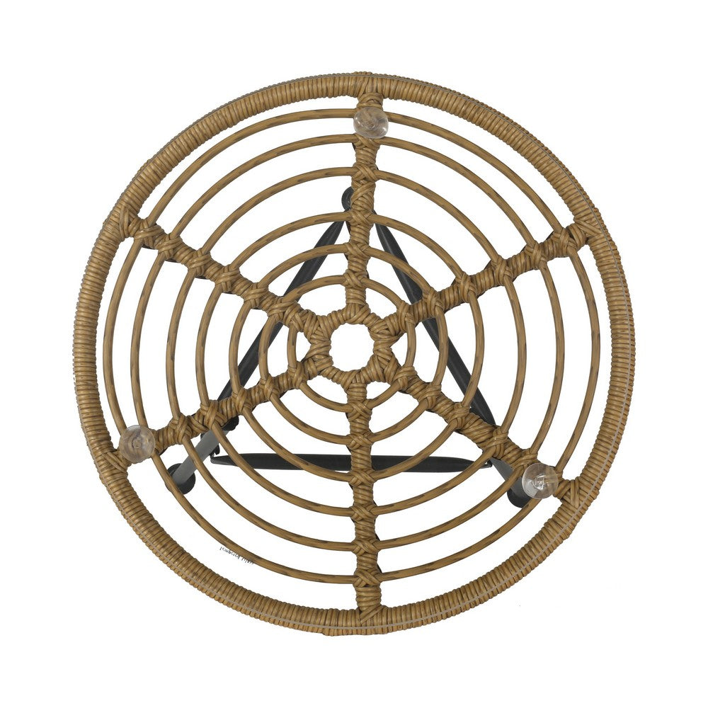 Tee Outdoor Side End Table, 20" Rattan Weave, Glass Top, Steel Legs