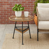 Tee Outdoor Side End Table, 20" Rattan Weave, Glass Top, Steel Legs