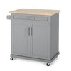 Shine Rolling Kitchen Bar Cart 2 Doors 1 Drawer Gray Natural Brown BM326017