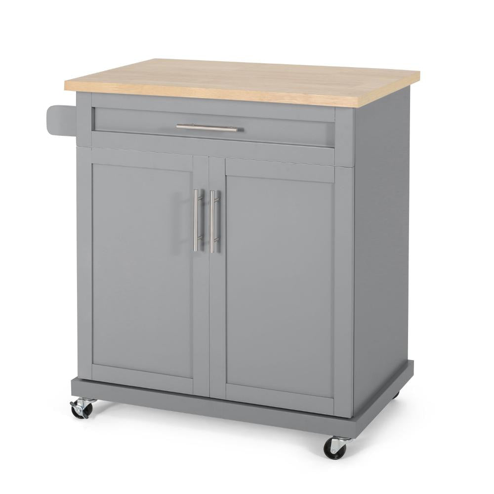 Shine Rolling Kitchen Bar Cart 2 Doors 1 Drawer Gray Natural Brown BM326017
