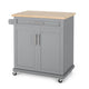 Shine Rolling Kitchen Bar Cart 2 Doors 1 Drawer Gray Natural Brown BM326017