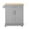 Shine Rolling Kitchen Bar Cart 2 Doors 1 Drawer Gray Natural Brown BM326017