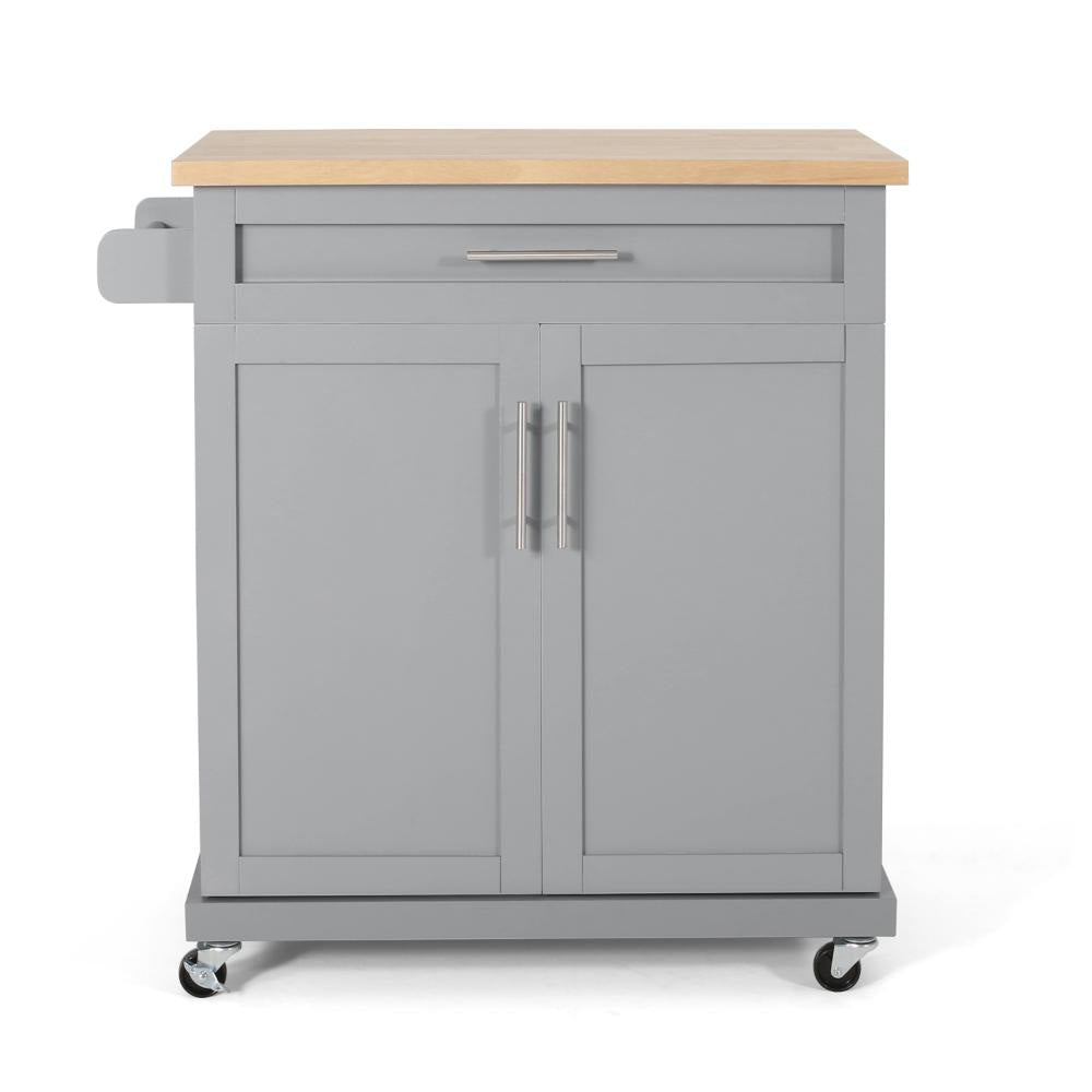 Shine Rolling Kitchen Bar Cart 2 Doors 1 Drawer Gray Natural Brown BM326017
