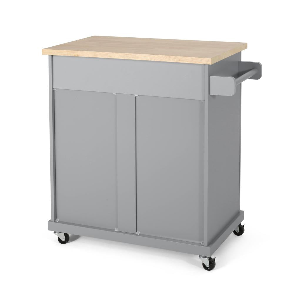 Shine Rolling Kitchen Bar Cart 2 Doors 1 Drawer Gray Natural Brown BM326017