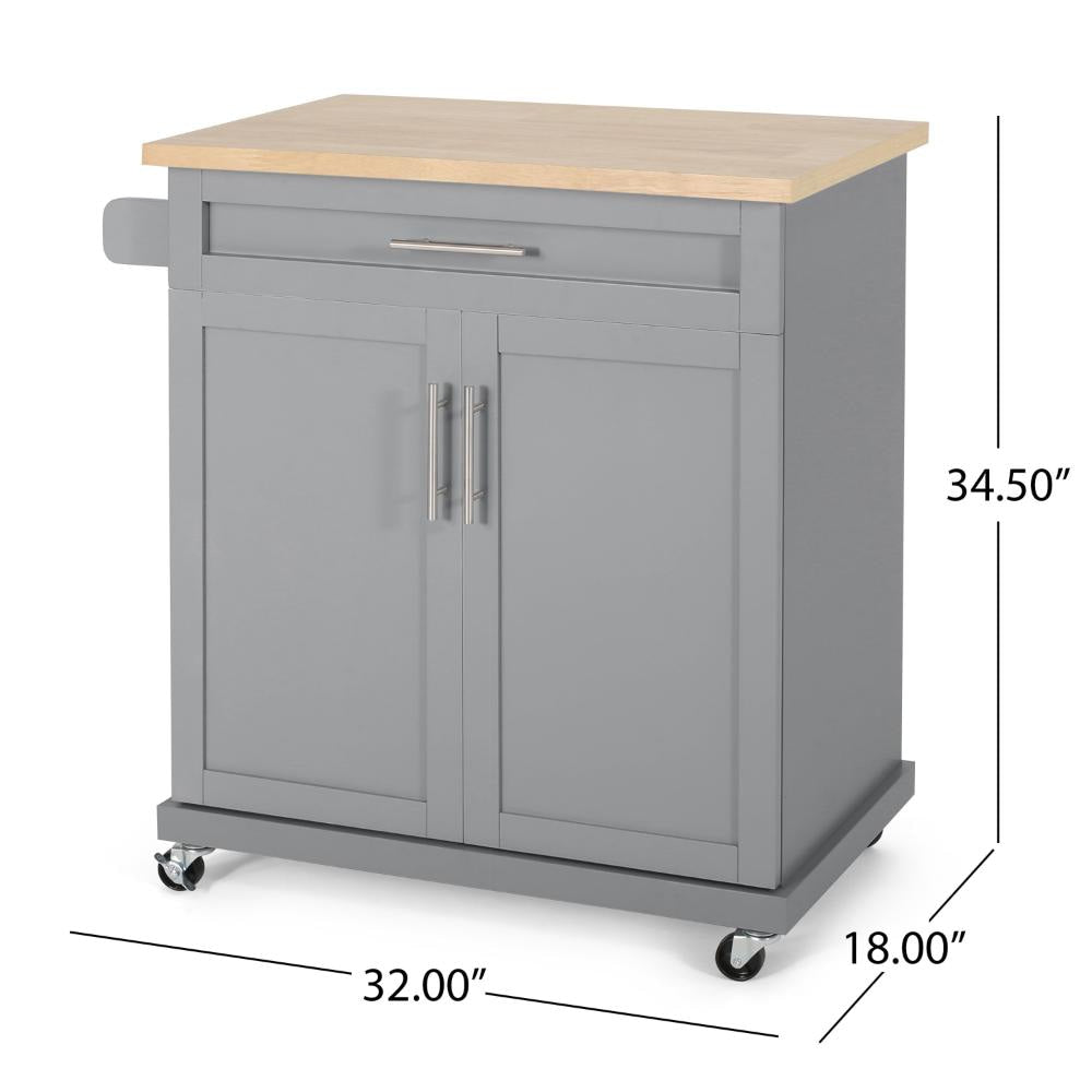 Shine Rolling Kitchen Bar Cart 2 Doors 1 Drawer Gray Natural Brown BM326017