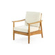 Accent Club Chair, Ivory Fabric Cushions, Brown Acacia Wood Frame