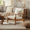 Accent Club Chair, Ivory Fabric Cushions, Brown Acacia Wood Frame