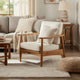 Accent Club Chair, Ivory Fabric Cushions, Brown Acacia Wood Frame