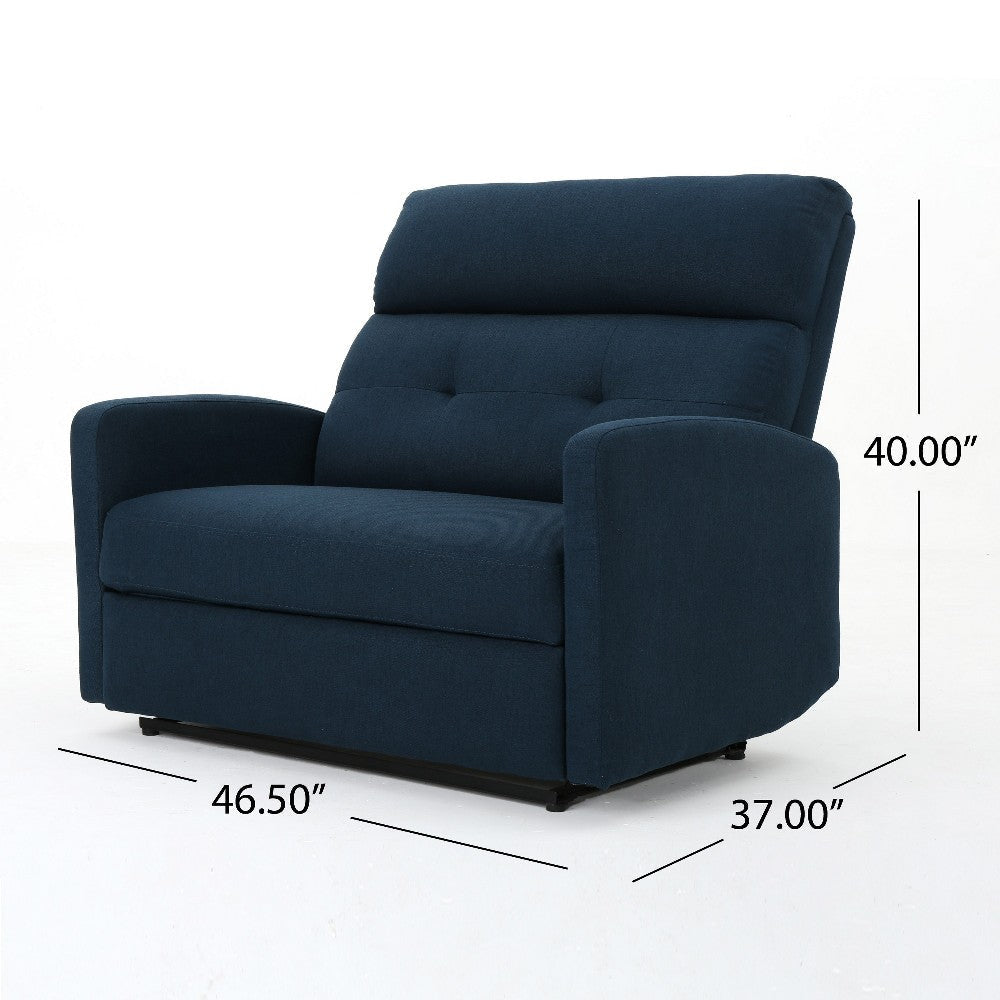 Power Recliner Chair Oversize Wide Seat Tufted Navy Blue Fabric BM326019