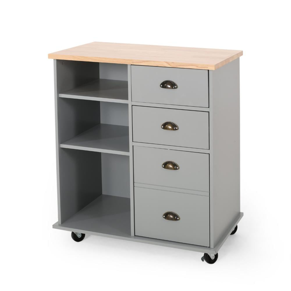 Rolling Kitchen Island Bar Cart, Drawers Shelves, Wheels, Brown, Gray