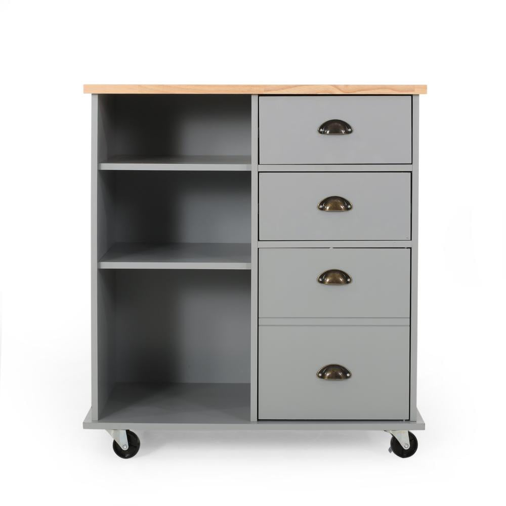 Rolling Kitchen Island Bar Cart Drawers Shelves Wheels Brown Gray BM326020