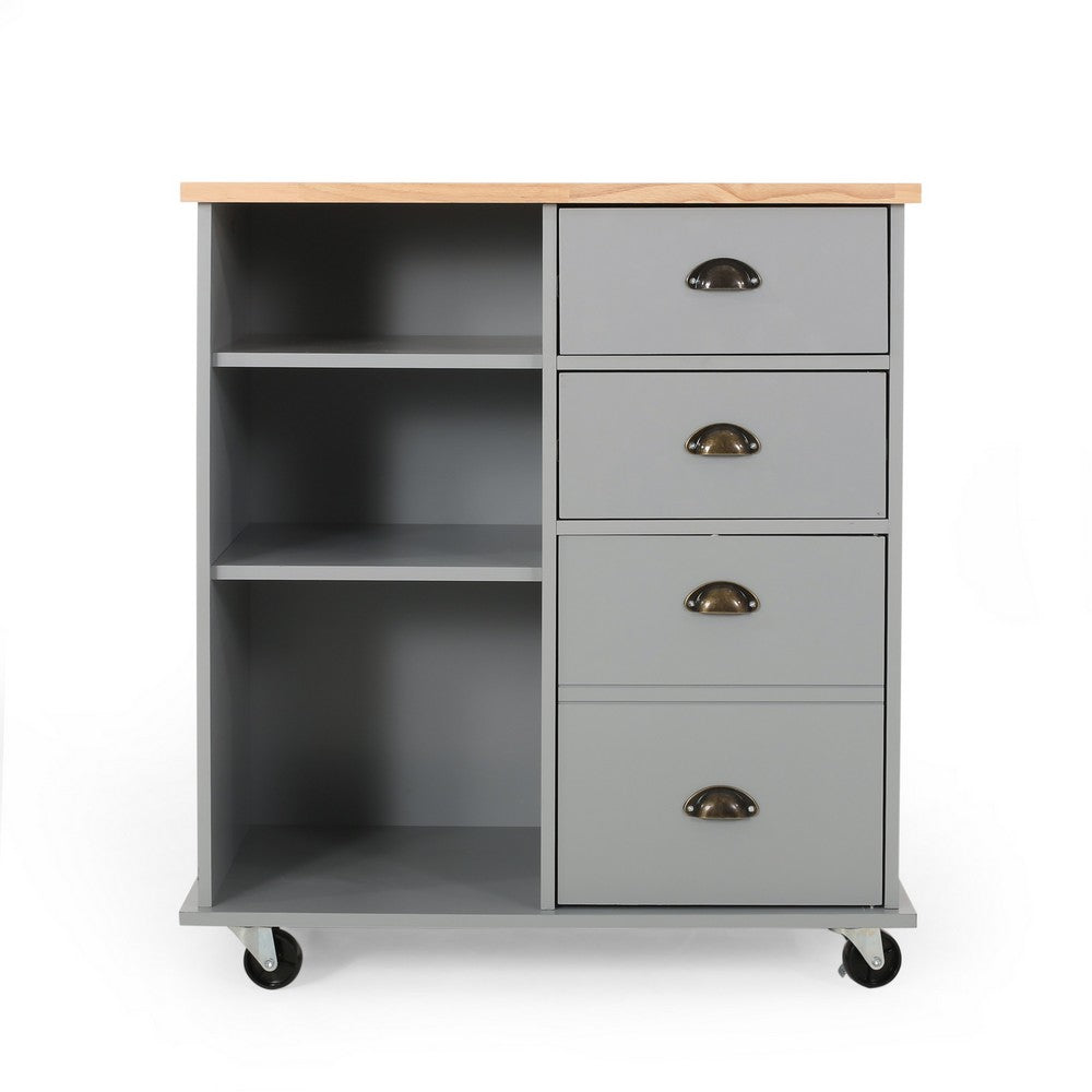 Rolling Kitchen Island Bar Cart, Drawers Shelves, Wheels, Brown, Gray