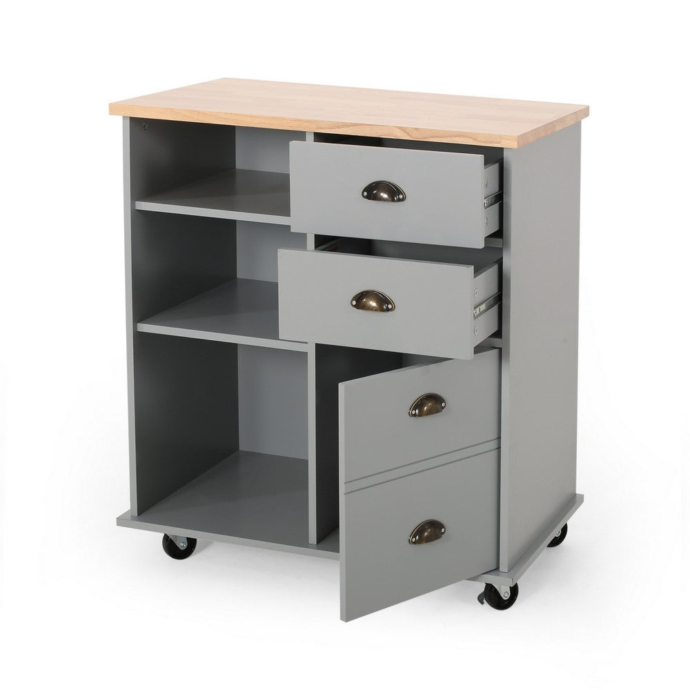 Rolling Kitchen Island Bar Cart, Drawers Shelves, Wheels, Brown, Gray