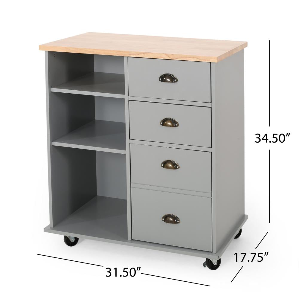 Rolling Kitchen Island Bar Cart Drawers Shelves Wheels Brown Gray BM326020